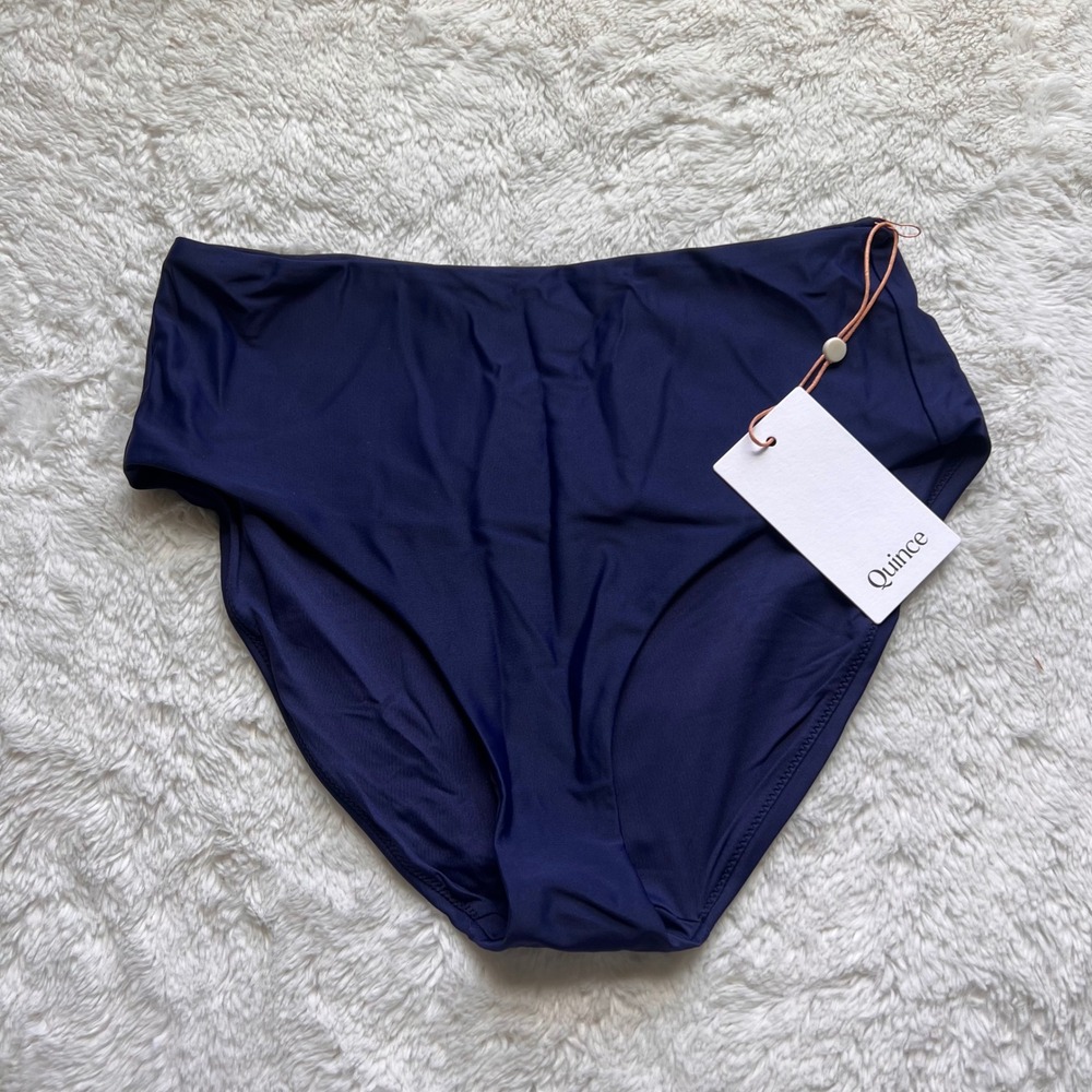 Quince Womens High Waisted Bikini Swim Bottom Navy Blue Recycled Stretch Small S